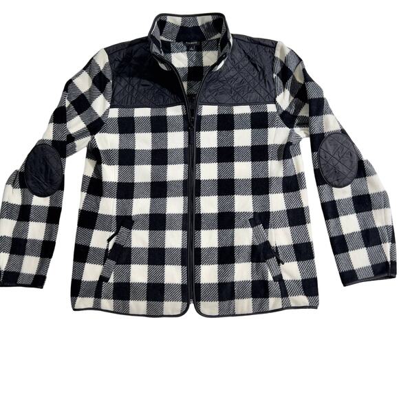 Fleece Full Zip Jacket Talbots Woman's L Zipper Pockets Quilted Elbow Patches - Picture 1 of 12